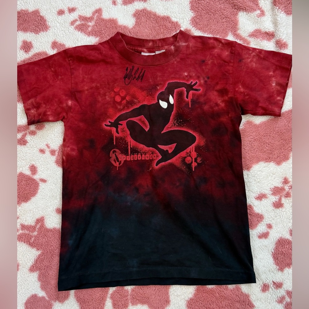 Spider-Man Universal Orlando Kids Vintage Single Stitch Tie Dye Signed Tshirt